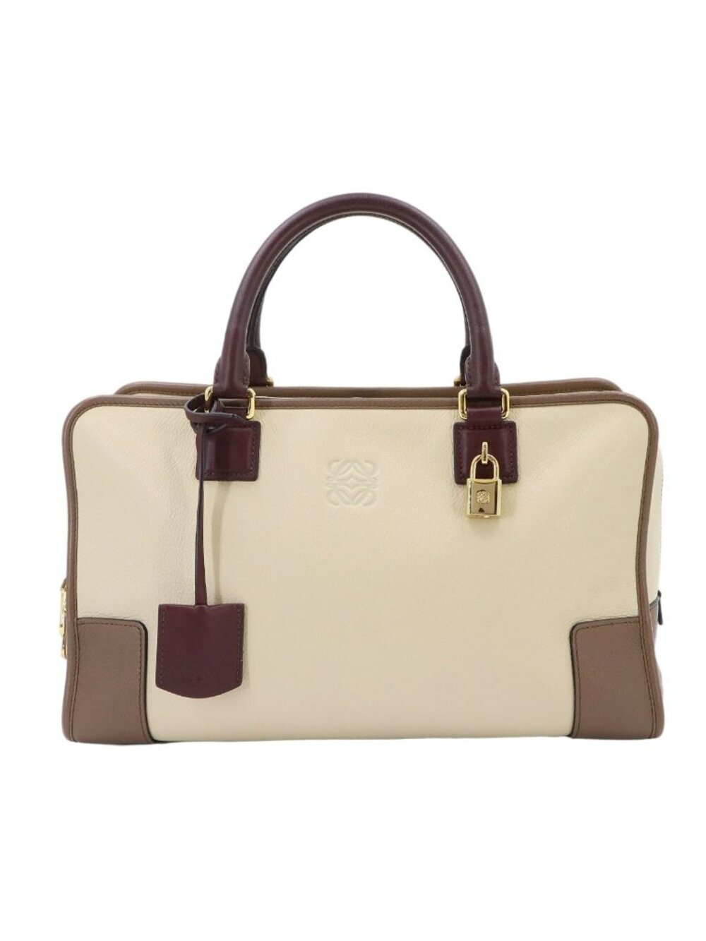 Loewe Amazona 36 Hand Bag Leather Beige Brown Bordeaux Gold